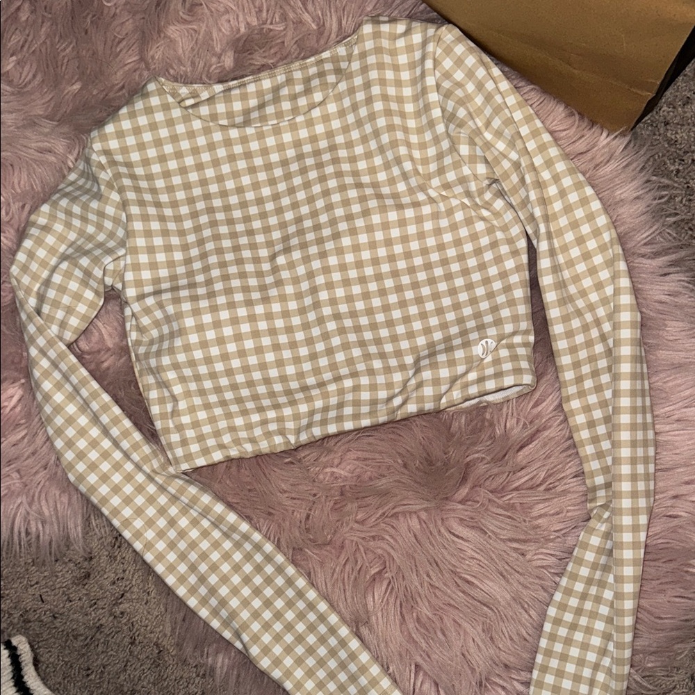 Gingham Long Sleeve Crop Top